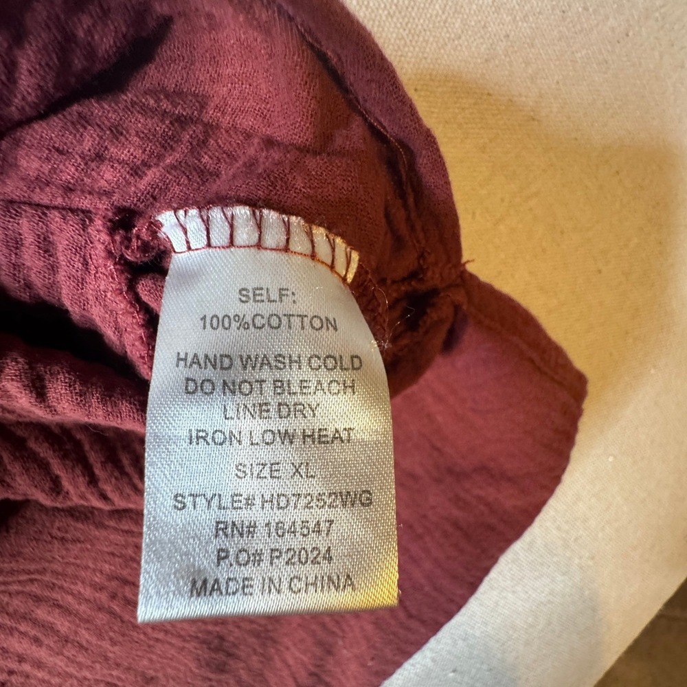 Burgundy Cotton Gauze Tunic Dress XL Boho Cottagecore Babydoll Peasant - Picture 8 of 8